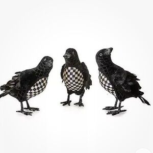MACKENZIE-CHILDS Black Velvet & Courtly Check Crows, Set of 3. New in box!
